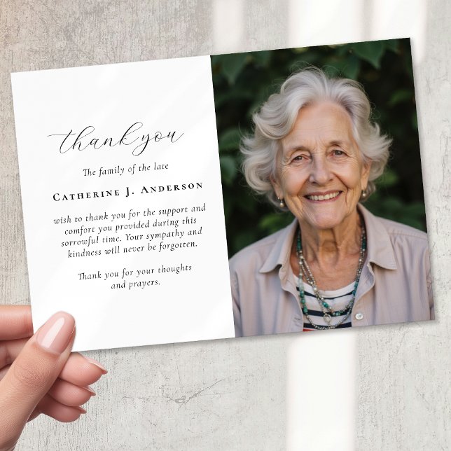 Calligraphy Script Photo Sympathy Funeral Memorial Thank You Card (Creator Uploaded)