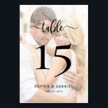 Calligraphy Script Photo Wedding Double Sided Table Number<br><div class="desc">Modern Elegant Calligraphy Script Photo Overlay Wedding Table Numbers Double Sided. Help your guests easily find their way with these simple elegant double sided table number cards. Easily to add your favorite numbers, photo, names and date! Features a pretty hand lettering calligraphy "table" script. Ideal for minimalist elegant and modern...</div>