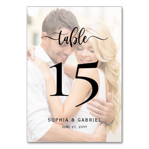 Calligraphy Script Photo Wedding Double Sided Table Number