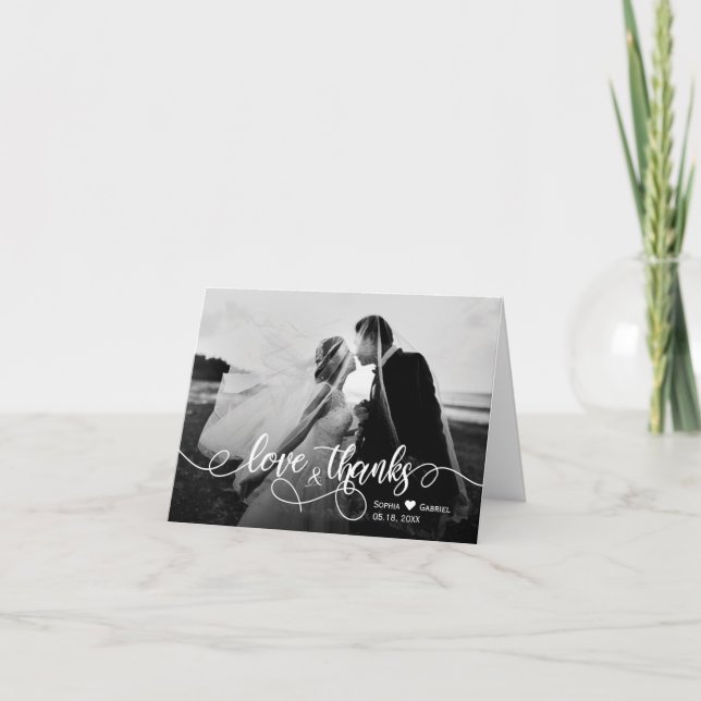 Calligraphy Script Photo Wedding Thank You Card (Front)