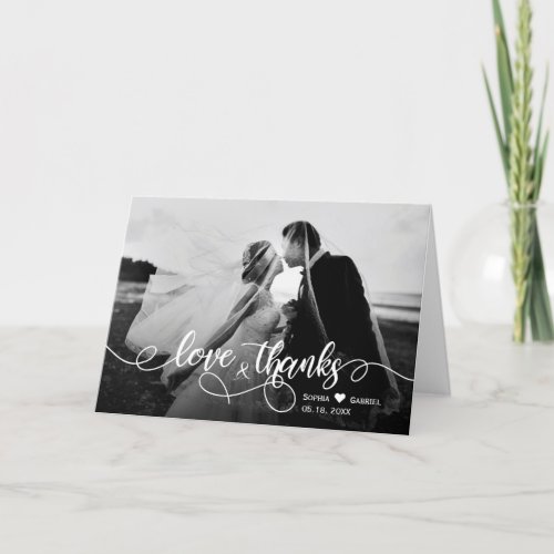 Calligraphy Script Photo Wedding Thank You Card