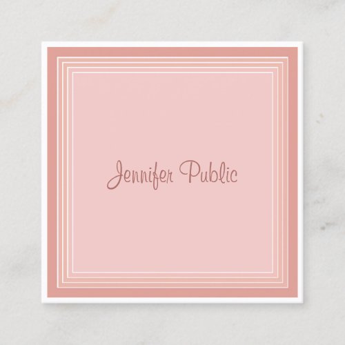 Calligraphy Script Professional Modern Blush Pink Square Business Card