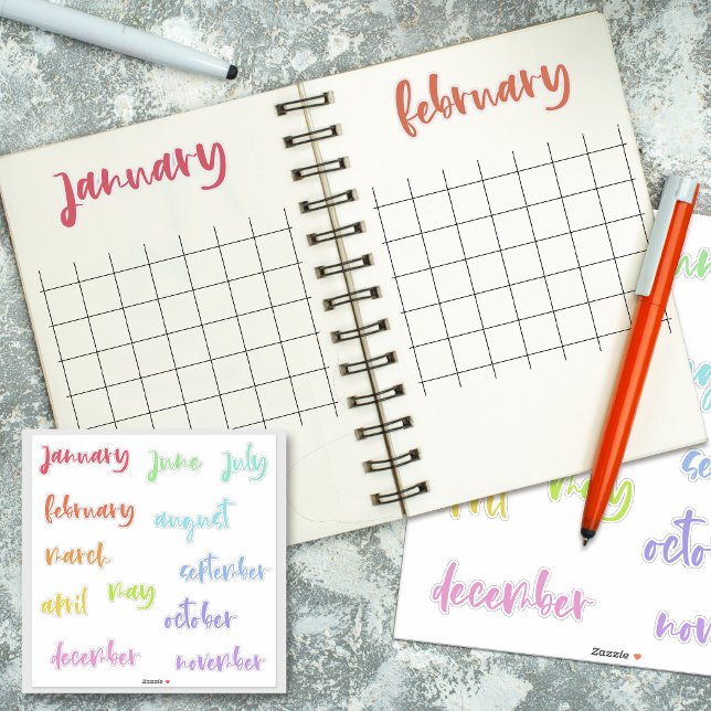 Calligraphy Script Rainbow Months of the Year Sticker (Creator Uploaded)