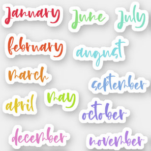Calligraphy Script Rainbow Months of the Year Sticker