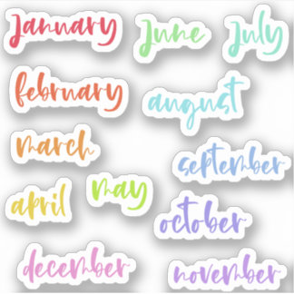 Calligraphy Script Rainbow Months of the Year Sticker