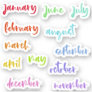 Calligraphy Script Rainbow Months of the Year Sticker