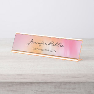 Calligraphy Script Rose Gold Modern Abstract Art Desk Name Plate