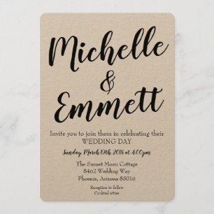 Calligraphy Script Rustic Kraft Elegant Wedding Invitation