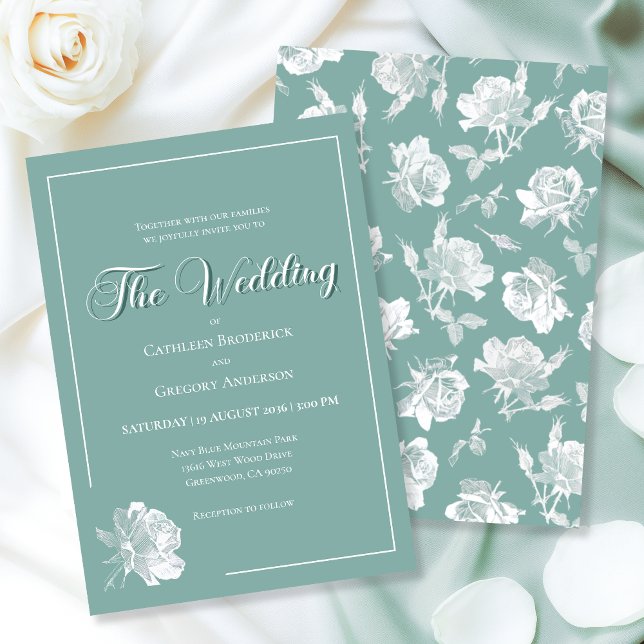 Calligraphy Script Sage Green Floral Wedding Invitation (Creator Uploaded)