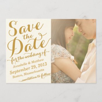 Calligraphy Script Save The Date Photo Card by PeridotPaperie at Zazzle
