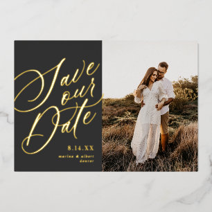 Calligraphy Script Save the Date Photo Gold Foil I Invitation