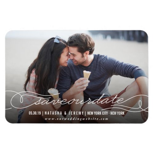 Calligraphy Script Save The Date Photo Magnetic Magnet