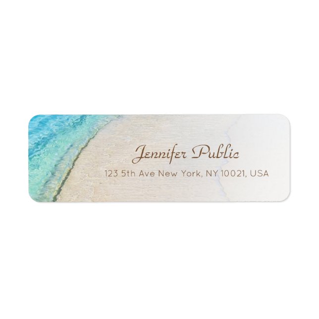 Calligraphy Script Seaside Beach Waves Modern Label (Front)