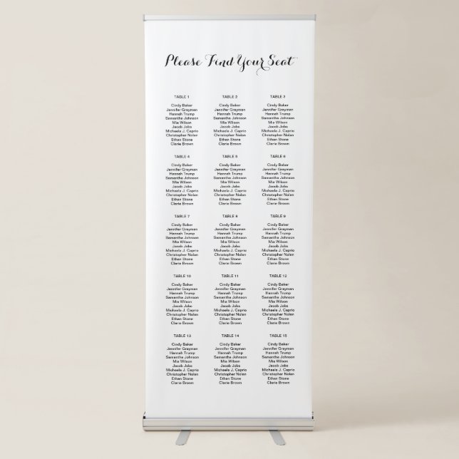 Calligraphy Script Seating Chart Retractable Banner (Front)