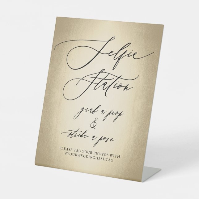 Calligraphy Script Selfie Station Wedding Pedestal Sign (Front)