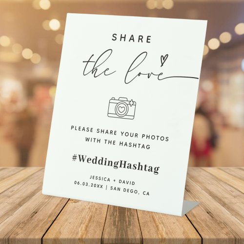Calligraphy Script Share The Love Wedding Hashtag  Pedestal Sign