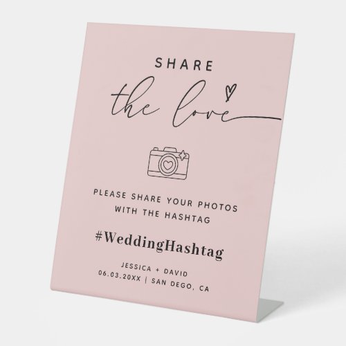 Calligraphy Script Share The Love Wedding Hashtag Pedestal Sign