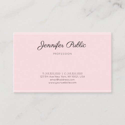 Calligraphy Script Simple Elegant Modern Pink Business Card