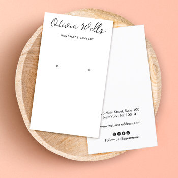 Calligraphy Script Simple White Earring  Business  Business Card by creativedisplaycards at Zazzle