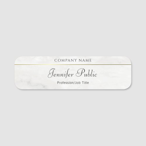 Calligraphy Script Template White Marble Gold Name Tag