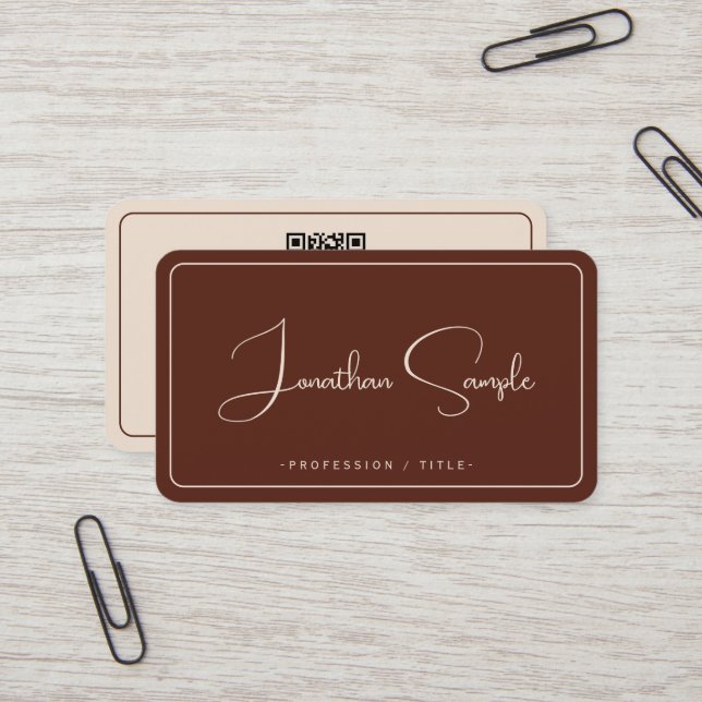 Calligraphy Script Terracotta Premium Silk Luxury Business Card (Front/Back In Situ)