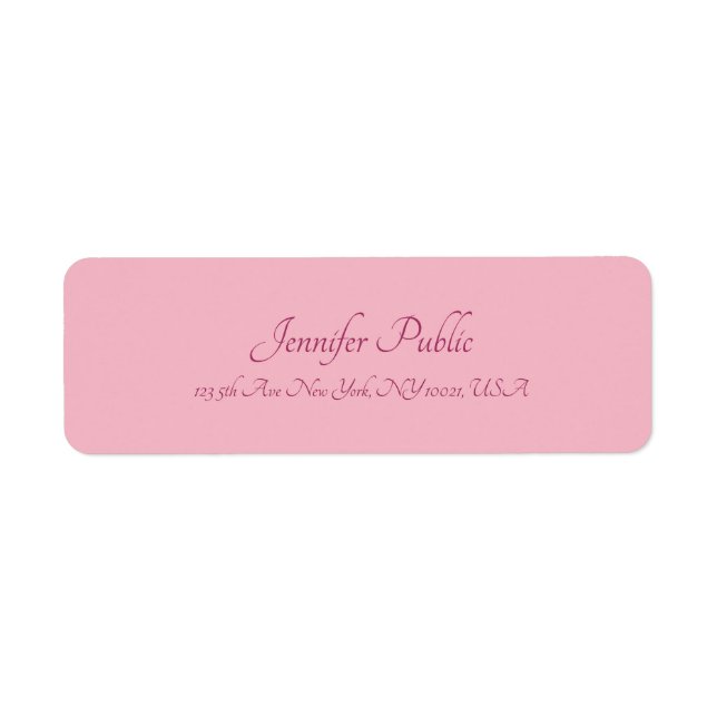 Calligraphy Script Text Elegant Pink Plain Modern Label (Front)