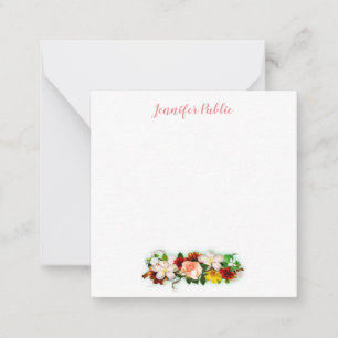 Calligraphy Script Text Elegant Watercolor Flowers Note Card