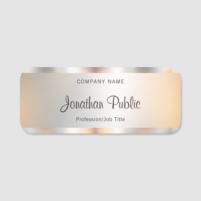 Calligraphy Script Text Silver Template Elegant Name Tag (Front)