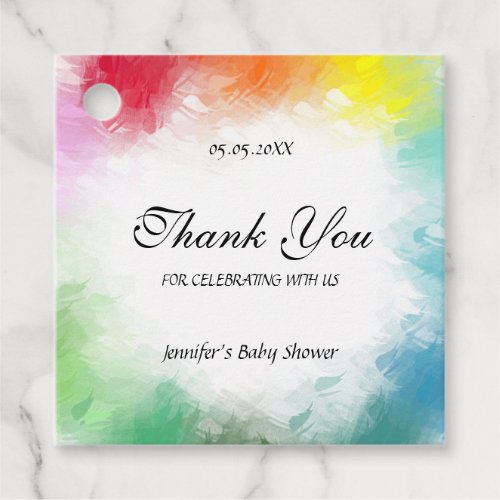 Calligraphy Script Thank You Colorful Baby Shower Favor Tags