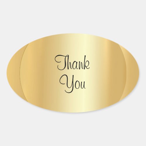 Calligraphy Script Thank You Faux Gold Elegant Oval Sticker