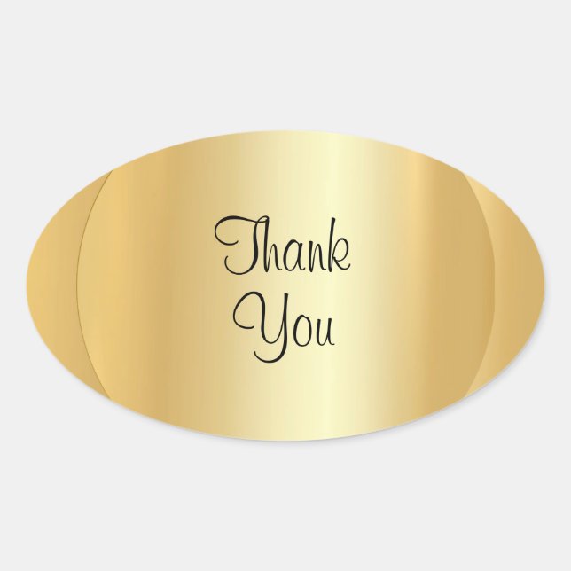 Calligraphy Script Thank You Faux Gold Elegant Oval Sticker (Front)