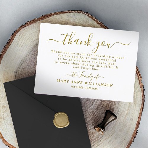 Calligraphy Script thank you note for funeral food