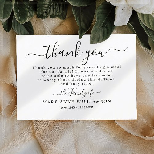 Calligraphy Script thank you note for funeral food