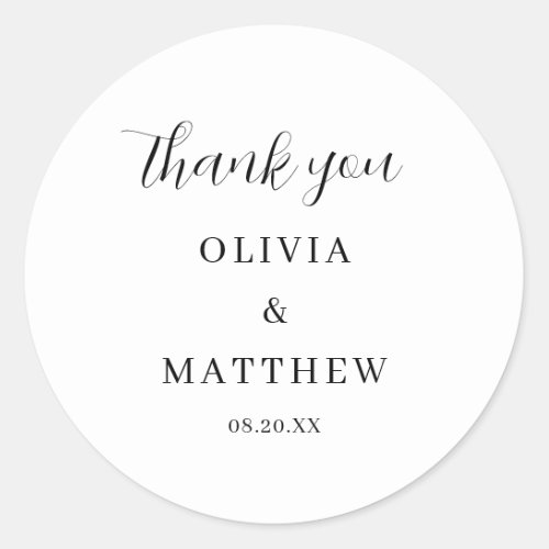 Calligraphy Script Thank You Wedding Classic Round Sticker