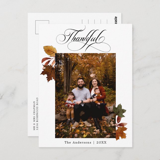 Calligraphy Script Thanksgiving Personalized Photo Postcard (Front/Back)