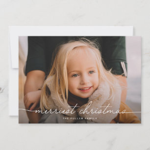 Calligraphy Script Three Photo Merry Christmas Holiday Card