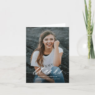 Calligraphy Script Two Photo Graduation Folded Thank You Card