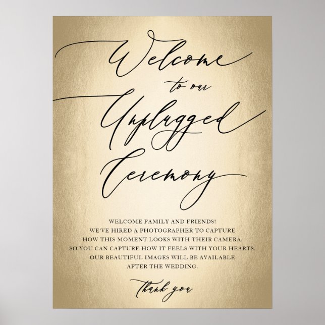 Calligraphy Script Unplugged Ceremony Wedding Sign (Front)