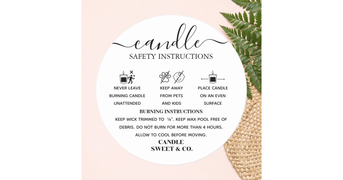 Candle Warning Label Modern Script Black White