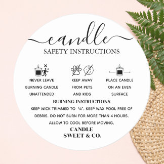 calligraphy Script Warning Candle Black and White Classic Round Sticker