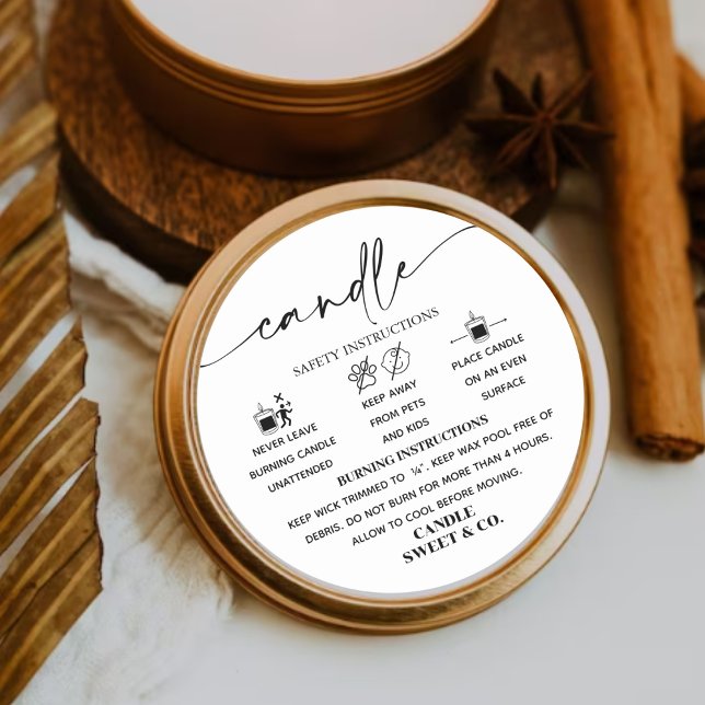 calligraphy Script Warning Candle Black and White  Classic Round Sticker (Creator Uploaded)