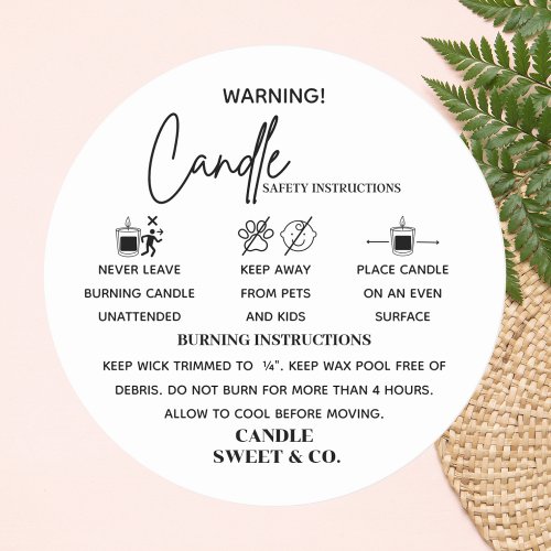 calligraphy Script Warning Candle Black and White  Classic Round Sticker