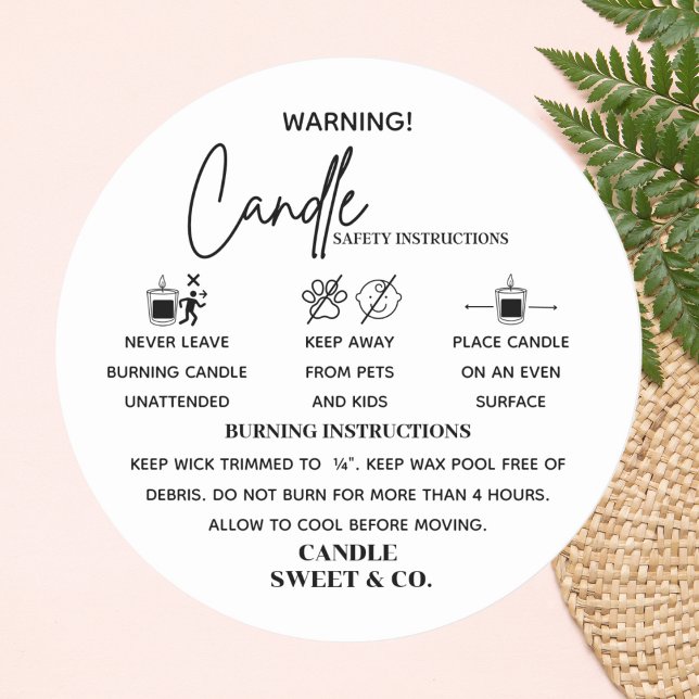 calligraphy Script Warning Candle Black and White  Classic Round Sticker (Creator Uploaded)