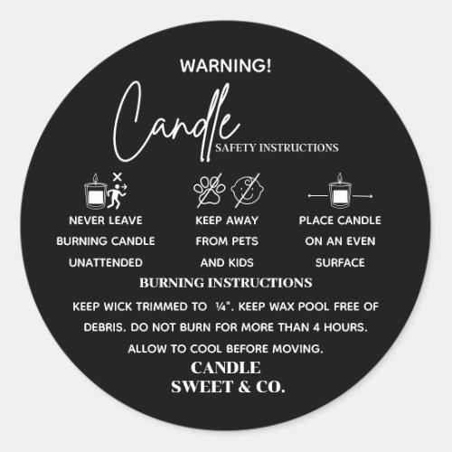 calligraphy Script Warning Candle Black Modern Classic Round Sticker