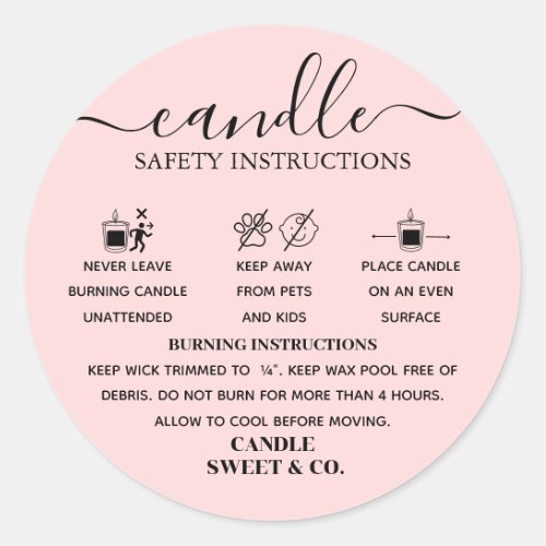 calligraphy Script Warning Candle Blush Pink   Classic Round Sticker