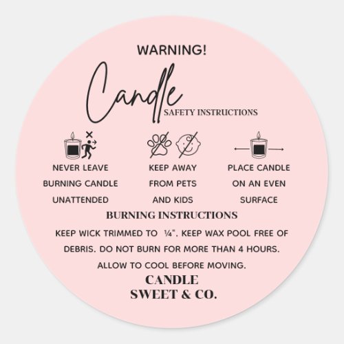 calligraphy Script Warning Candle Blush Pink  Classic Round Sticker