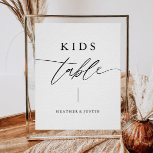 Calligraphy Script Wedding Kids Table Sign