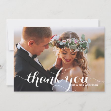 Calligraphy Script Wedding Photo Thank You Card
