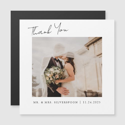 Calligraphy Script Wedding Photo Thank You Magnet