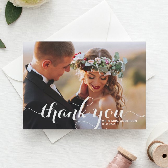 CALLIGRAPHY SCRIPT WEDDING THANK YOU POSTCARD (Creator Uploaded)